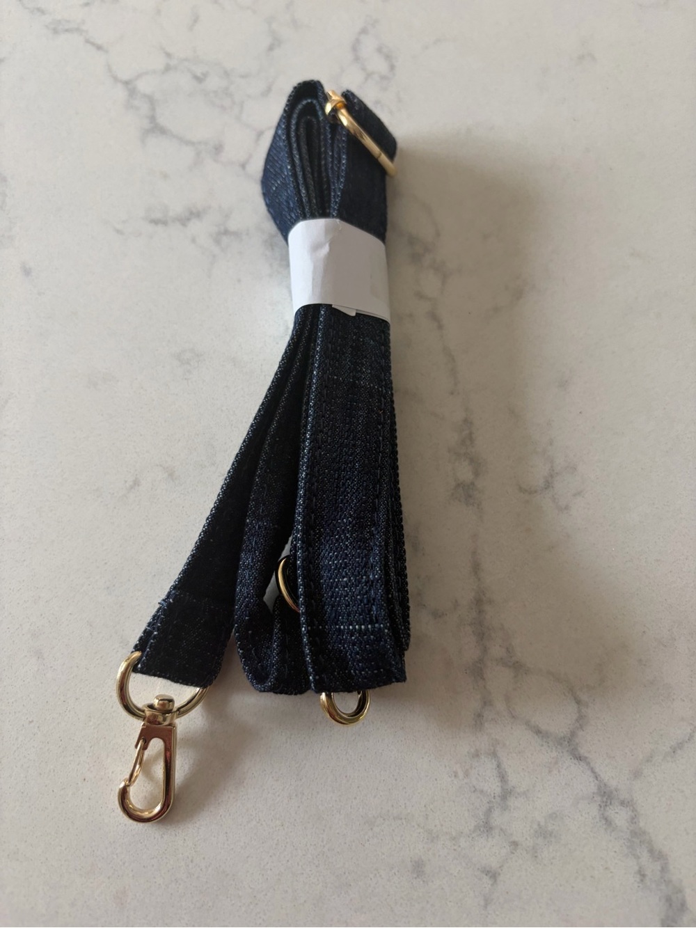 Removable Dark Denim Crossbody Strap with Gold Hardware